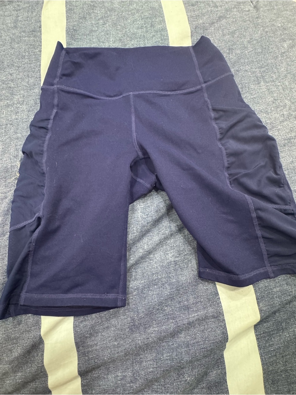 Fabletics Navy High-Rise Bike Shorts with Side Panels